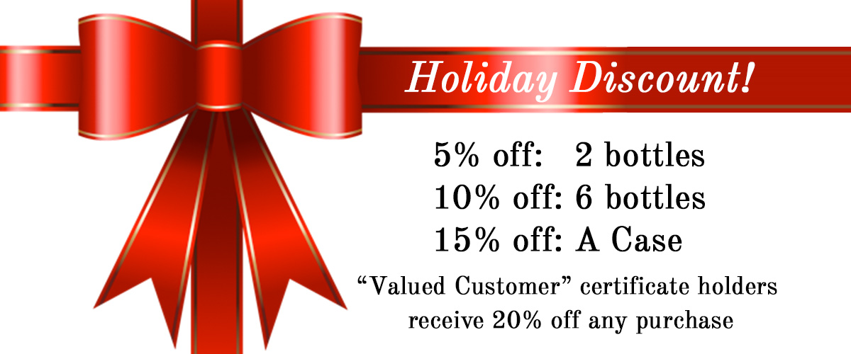 Holiday discount offer with tiered percentage off based on quantity purchased.