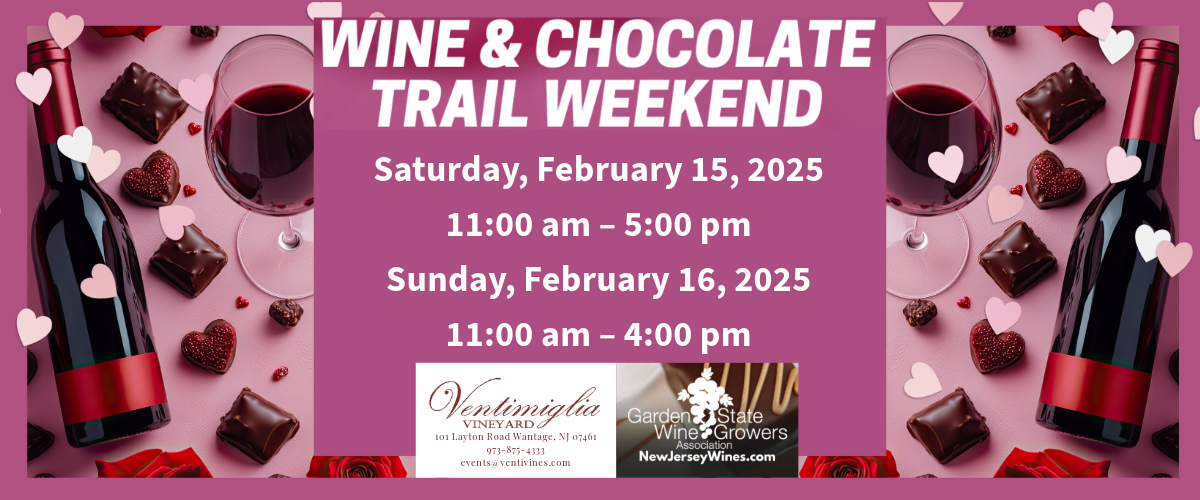 Wine & Chocolate Trail Weekend event details with dates and times.
